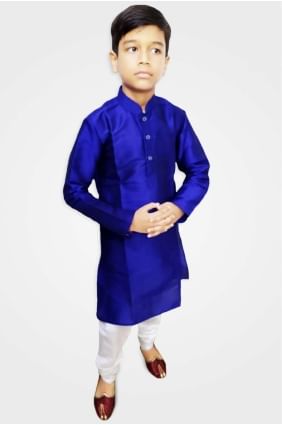 kurta garçon en soie art bleu BYU0005