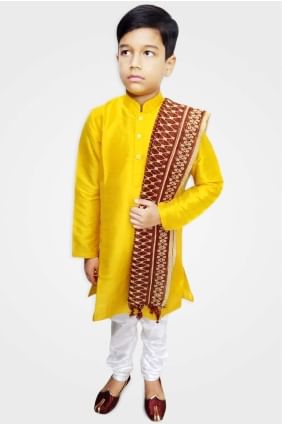kurta garçon en soie art jaune BYU0008