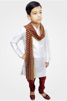 art blanc soie garçon kurta byu0011