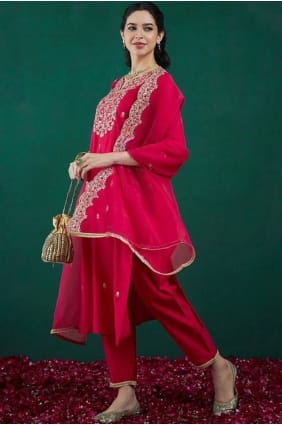 Soie Chanderi brodée Rose Eid Salwar Kameez avec Dupatta SK155912