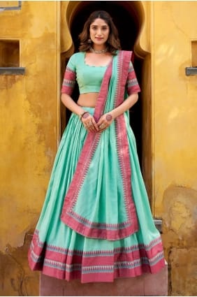 Lehenga Choli en fil Chanderi bleu ciel avec Dupatta LC8883