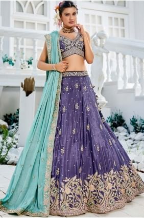 Lehenga Choli en mousseline violette avec broderie LC8599