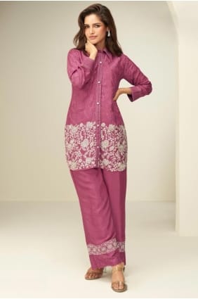 Kurta rose indo-occidentale en mousseline à sequins SK156097