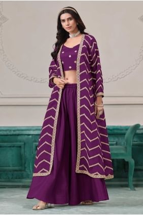 Kurta occidentale en mousseline tissée violette SK155821