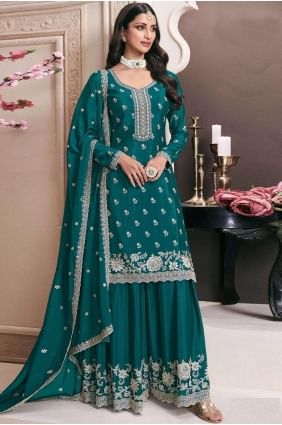 costume sharara en mousseline avec broderie en rama SS1250