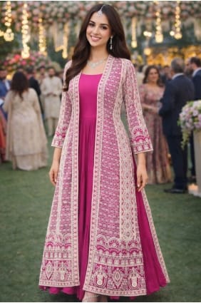 Robe rose en mousseline de soie Chinon avec broderies GW1260