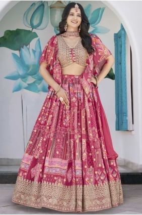 Lehenga choli en mousseline de soie rose Chinon avec imprimé numérique LC8550