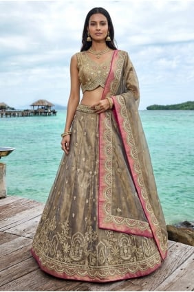 Lehenga Choli en tissu brodé couleur café LC9186