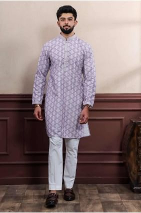 Mélange de coton pour hommes Kurta en lavande avec imprimé KURR496