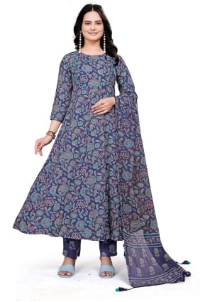 SALWAR KAMEEZ BLEU COTON EN IMPRESSION NUMÉRIQUE SK155366