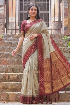 Chiku Saree en coton Zari SR30242