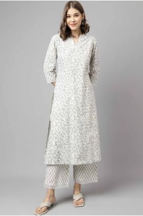 Kurti de coton blanc cassé avec uni KTI2651