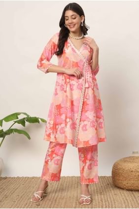 Kurti de coton rose en imprimé KTI2637