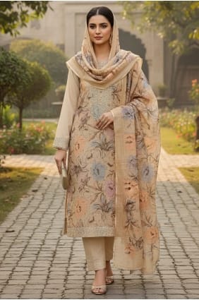 Salwar Kameez beige avec coton imprimé SK159119