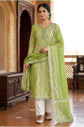 Salwar Kameez vert en coton fait main SK159145
