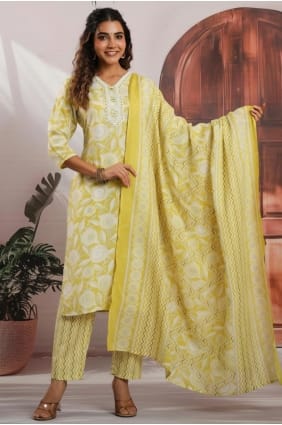 Salwar Kameez en coton imprimé citron SK156040