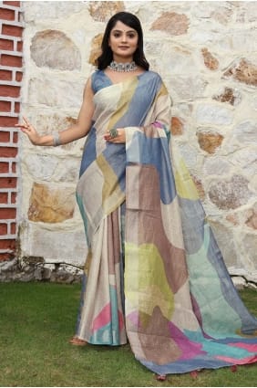Sari en coton multicolore imprimé SR29069