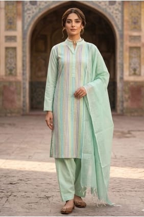 Ensemble salwar kameez en coton tissé vert avec dupatta SK15900