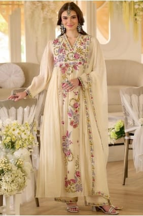 Ensemble palazzo crème en georgette avec broderies PZ4463