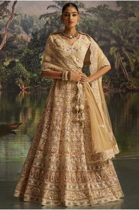 Lehenga choli brodé en filet doux crème LC8689