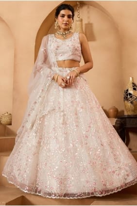 Lehenga choli en filet couleur crème avec fil LC8772