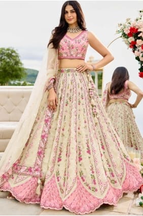 Lehenga Choli en tissu brodé couleur crème LC8780