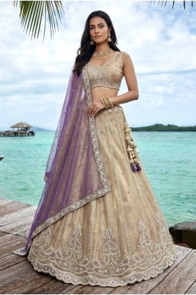Lehenga Choli crème en tissu avec broderies LC9221