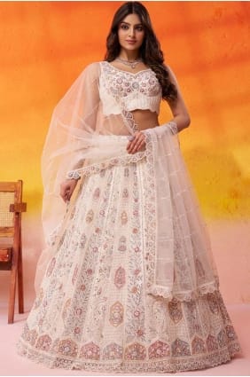 Lehenga Choli en tulle crème brodé LC8853