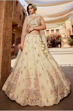choli lehenga de fête crème avec tissu brodé LC8356