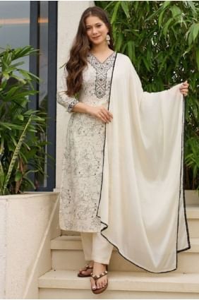 Salwar Kameez en rayonne crème brodé SK155761