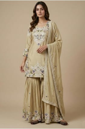 Ensemble Palazzo Thread Eid en crêpe crème PZ4276