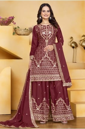 Tailleur palazzo bordeaux en crêpe à sequins PZ4423