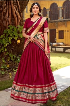 Chanderi Chanderi Lehenga Choli avec Kundan LC8898