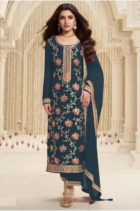 Viscose brodée gris foncé Eid Salwar Kameez SK155144