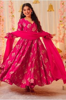 robe imprimée numériquement en rayonne rose GW1120