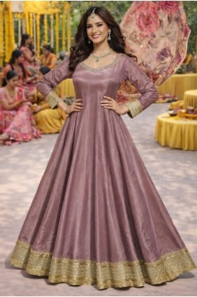 Ensemble Anarkali Jacquard couleur oignon avec imprimé numérique AS4197