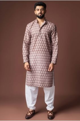 Kurta pour homme en lin imprimé numérique mauve KURR590