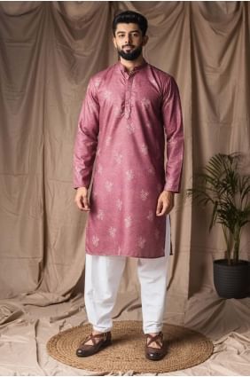 Kurta pour homme en lin imprimé numérique mauve avec dupatta KURR595