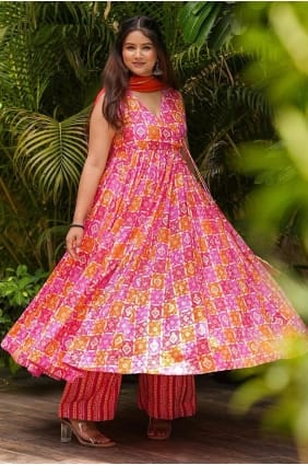 Ensemble Anarkali en mousseline multicolore imprimée numérique avec dupatta AS4154