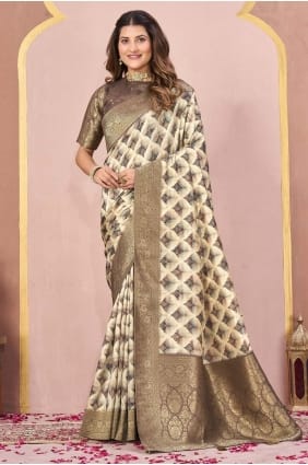 Saree en soie Tussar avec impression numérique à Mehandi SR29092