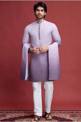 Dusty Purple Men Kurta en rayonne miroir KURR394