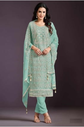 salwar kameez en mousseline de soie avec broderies SK155163