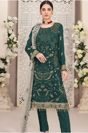 Aïd Salwar Kameez en georgette verte SK155125