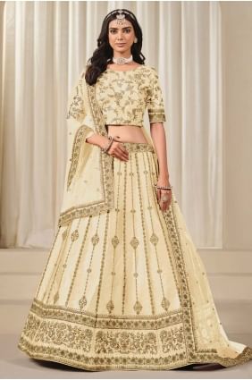 Lehenga Choli crème avec soie artistique brodée LC8604