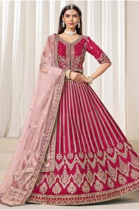 Lehenga choli en soie rose avec broderies élégantes LC8650