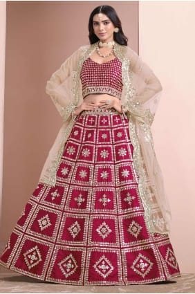embroidered art silk wedding lehenga choli in maroon LC8328