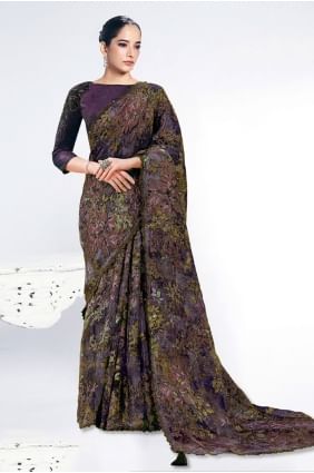 Sari Brasso couleur vin brodé SR28959