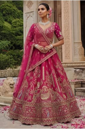 Lehenga de mariée en soie rose avec broderies LC8940