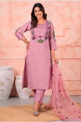 Salwar Kameez rose en chanderi avec dupatta SK155675