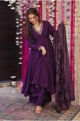 tailleur pantalon droit brodé chanderi bordeaux avec dupatta SK155501